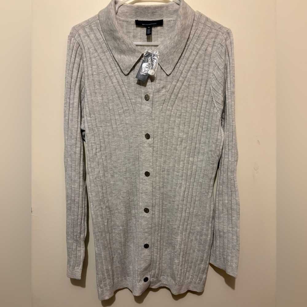 NWT White House Black Market Ribbed Soft Cardigan Quite Luxury Preppy Modern - Picture 2 of 10